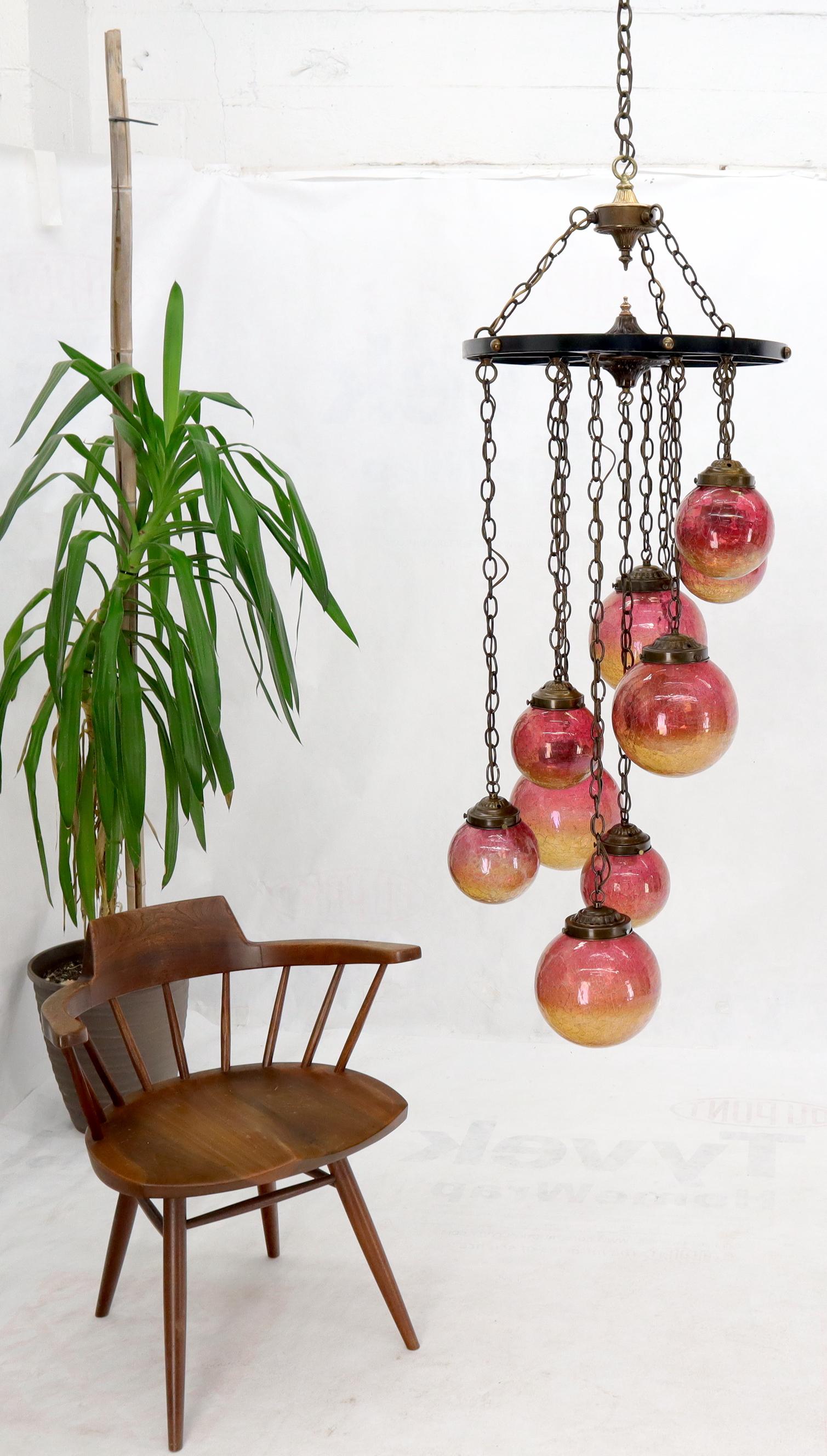 Ruby & Amber Globes on Chain Chandelier Light Fixture For Sale 4
