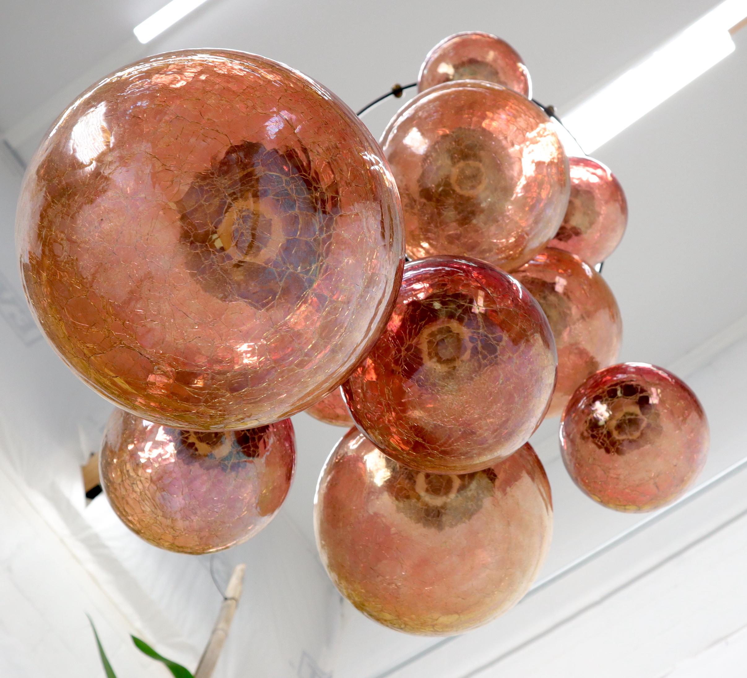 Ruby & Amber Globes on Chain Chandelier Light Fixture For Sale 5