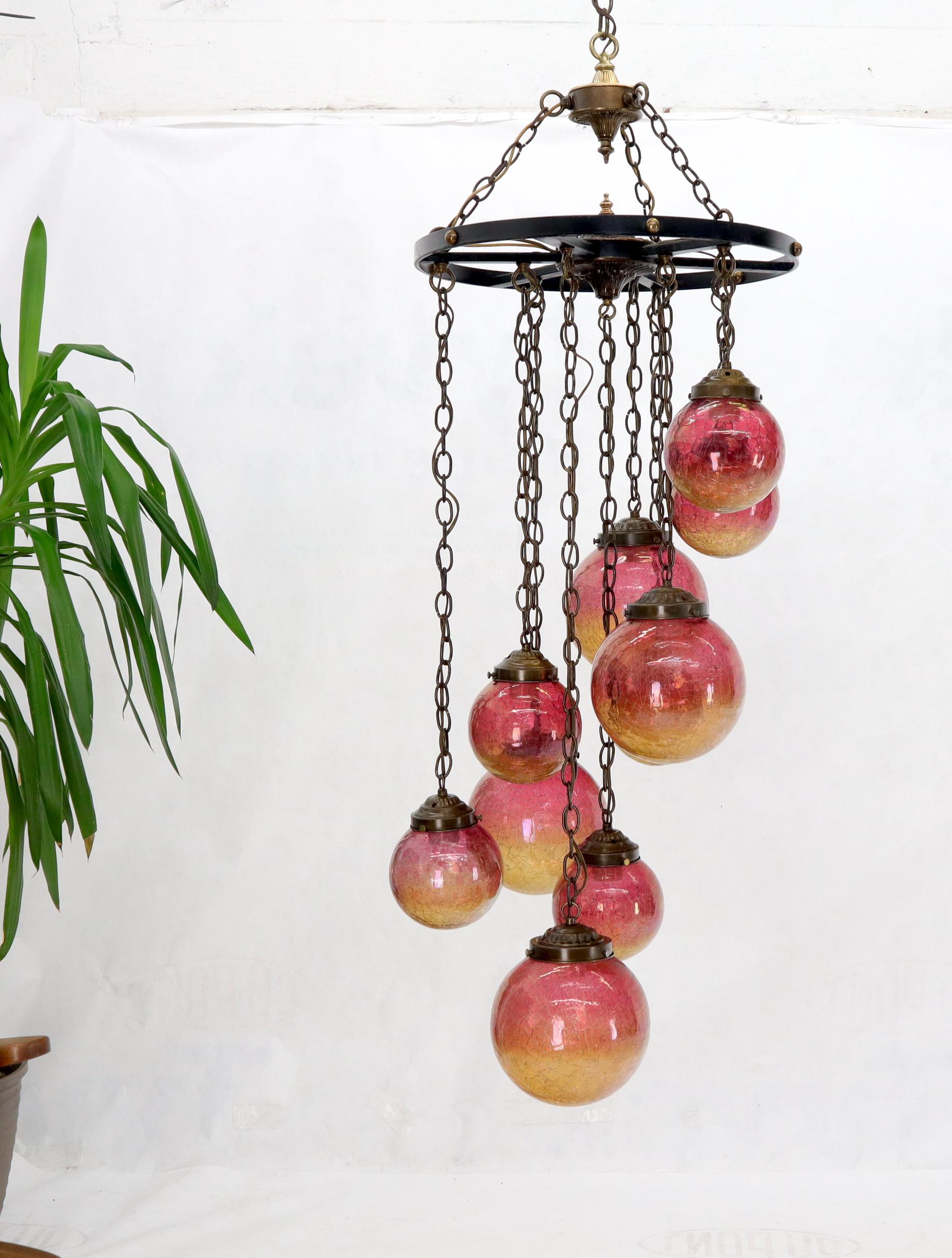 Ruby & Amber Globes on Chain Chandelier Light Fixture For Sale 7