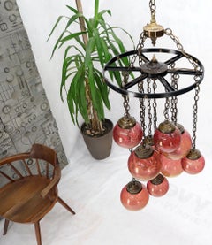 Ruby & Amber Globes on Chain Chandelier Light Fixture