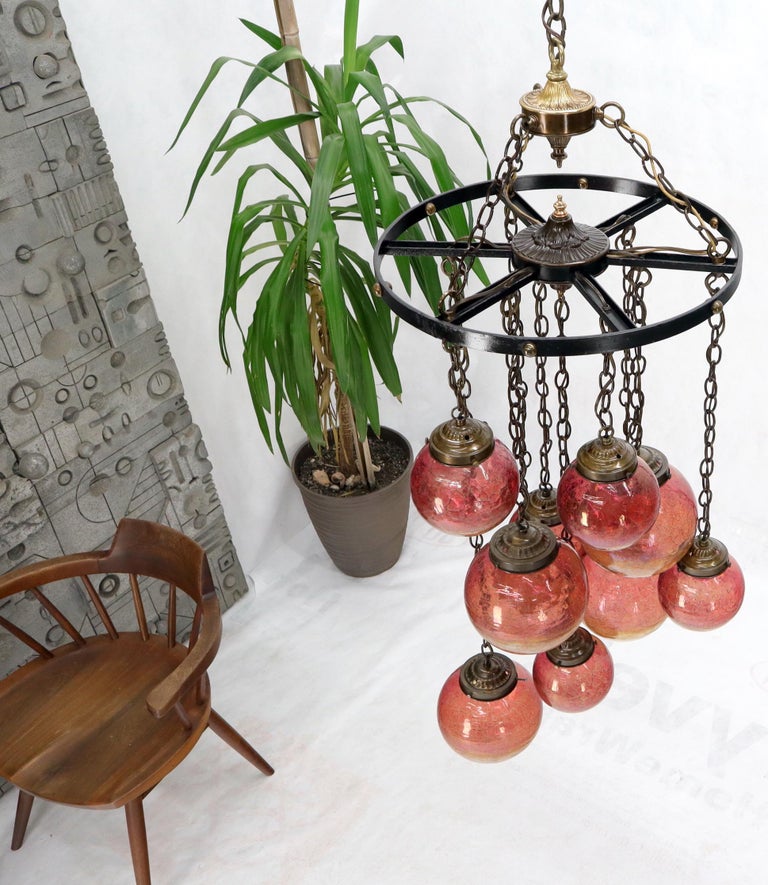 Ruby and Amber Globes on Chain Chandelier Light Fixture For Sale at 1stDibs
