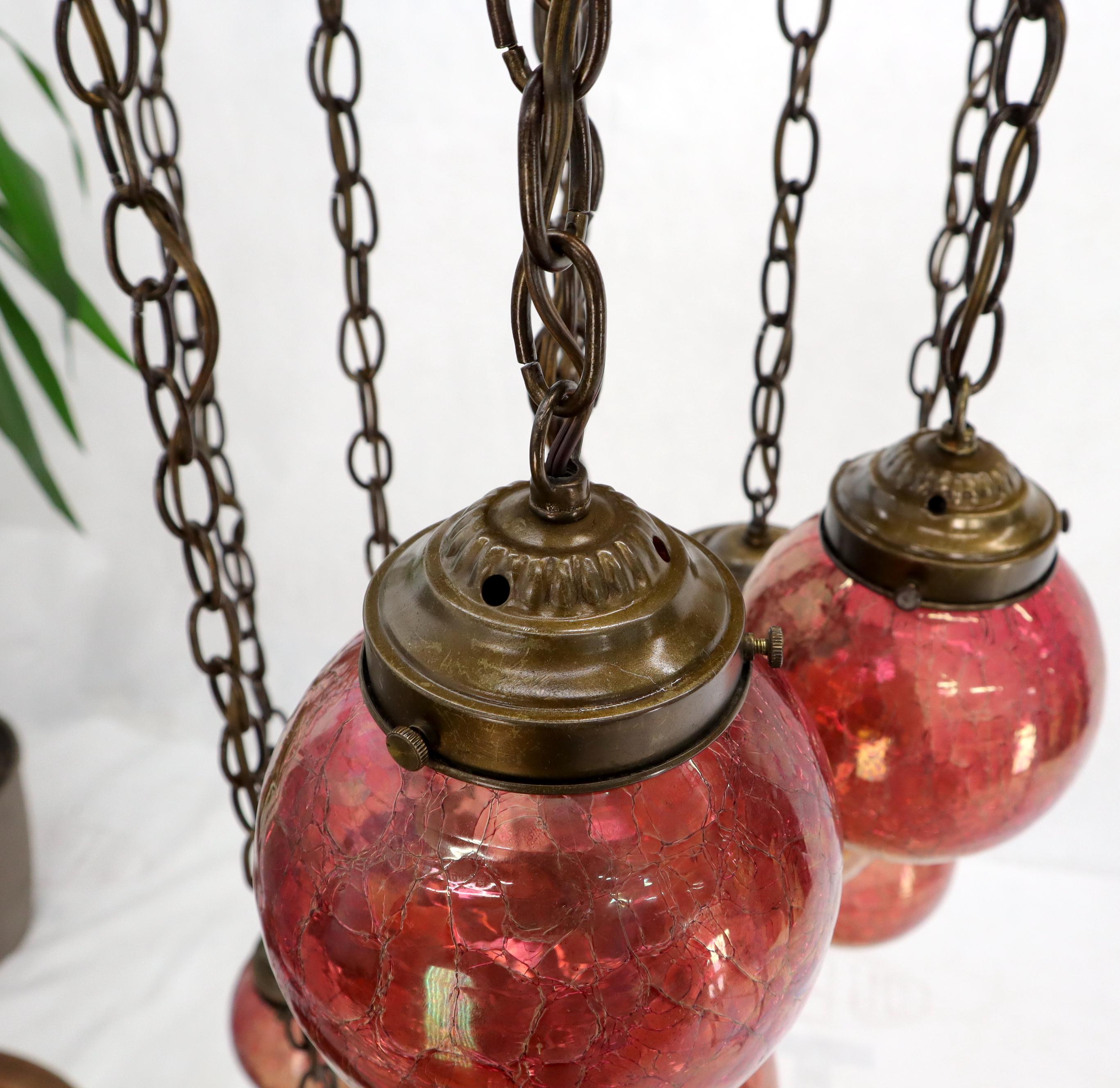 Ruby & Amber Globes on Chain Chandelier Light Fixture For Sale 1