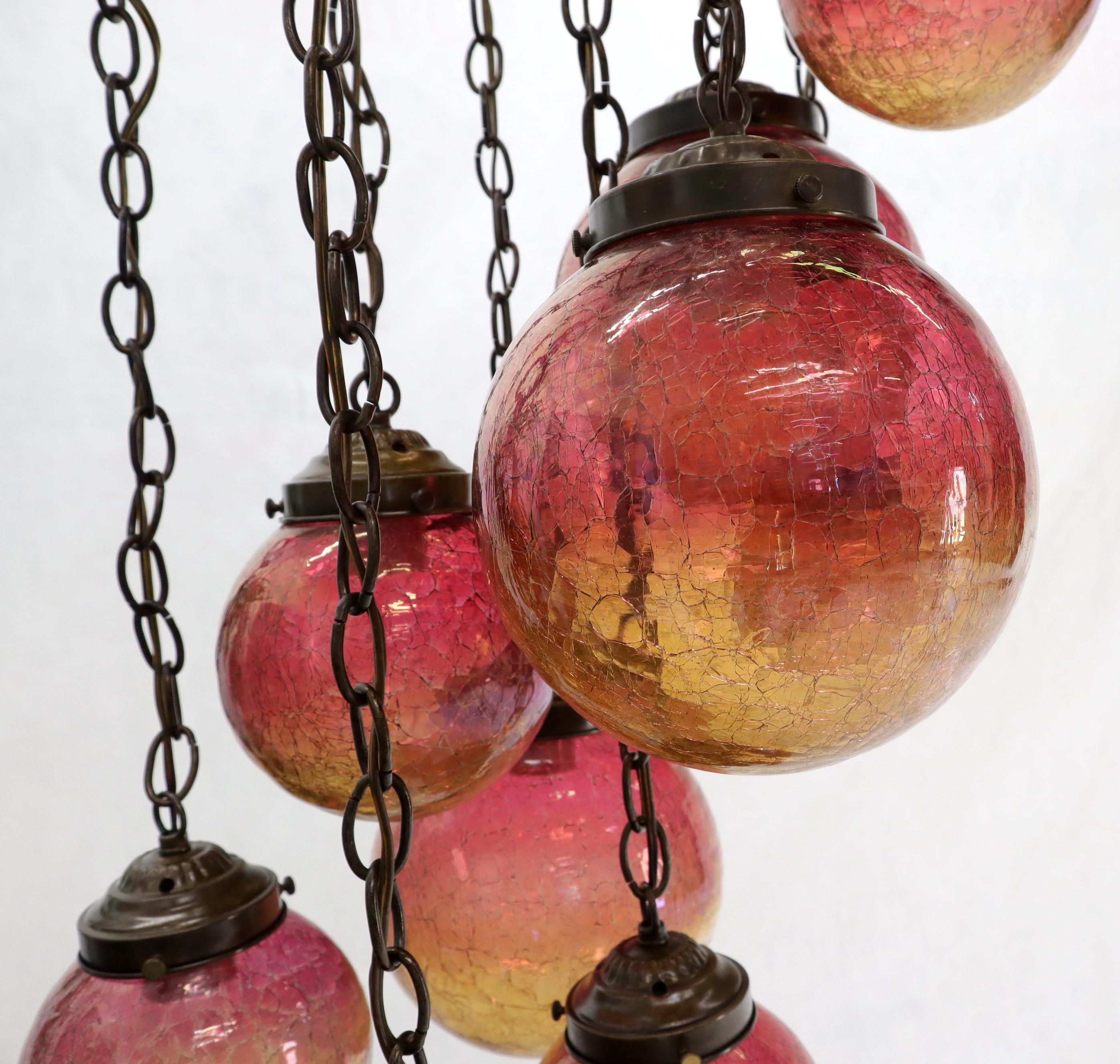 Ruby & Amber Globes on Chain Chandelier Light Fixture For Sale 2