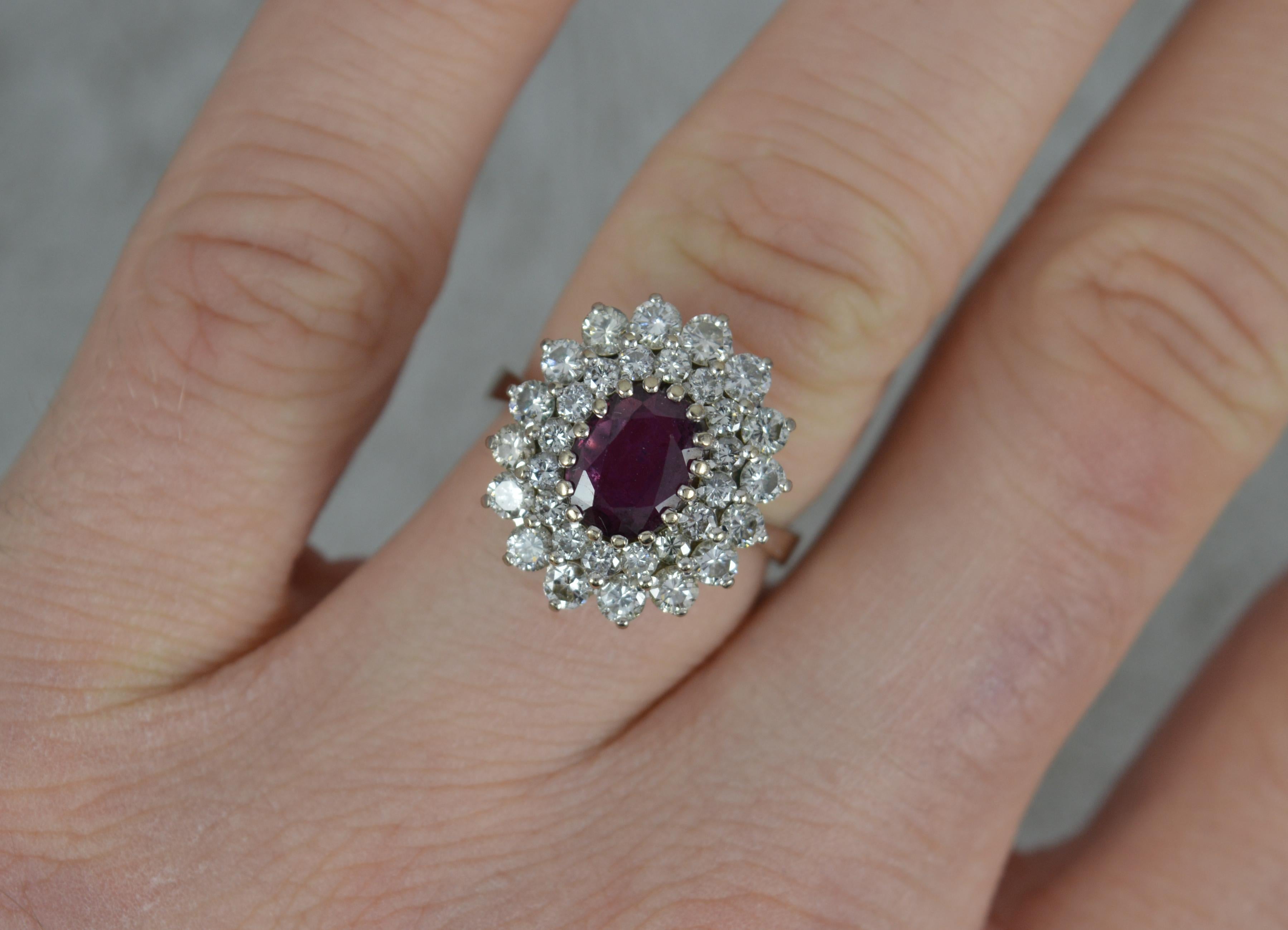 Retro Ruby and 1.25 Carat Diamond 18 Carat White Gold Cluster Cocktail Ring
