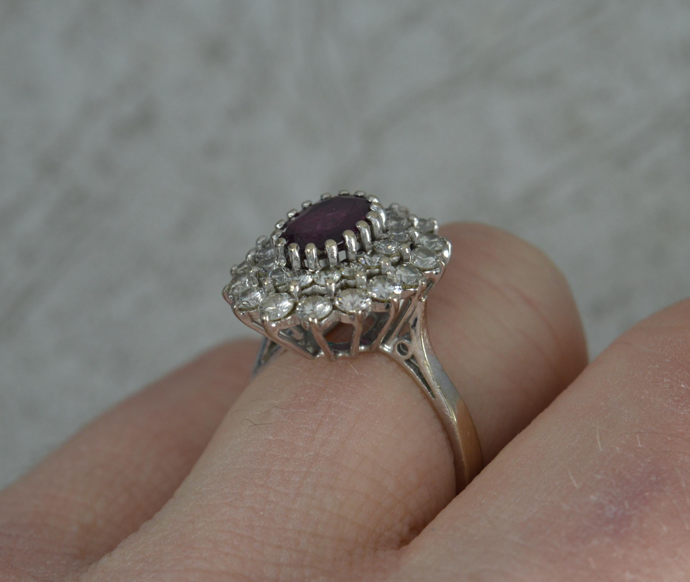 Oval Cut Ruby and 1.25 Carat Diamond 18 Carat White Gold Cluster Cocktail Ring