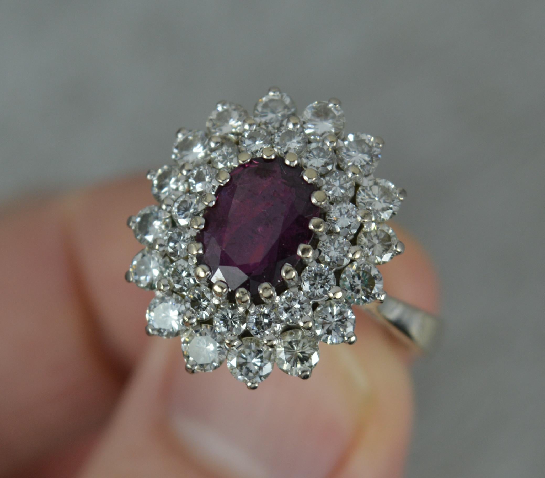 Women's Ruby and 1.25 Carat Diamond 18 Carat White Gold Cluster Cocktail Ring