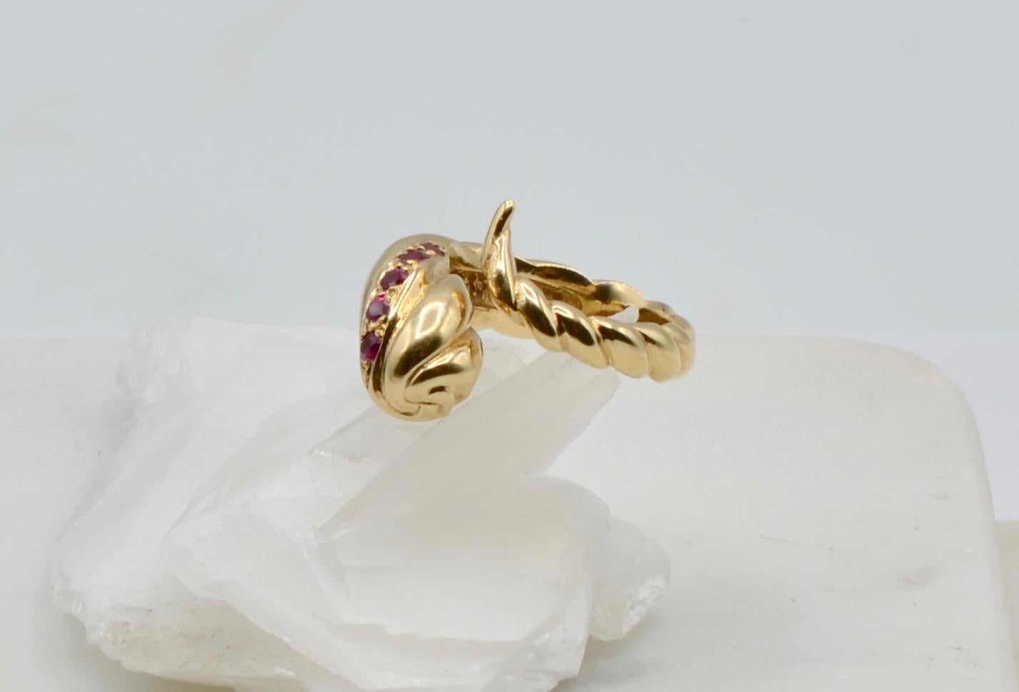 Modernist Ruby and 14 Karat Gold Modern Snake Ring For Sale
