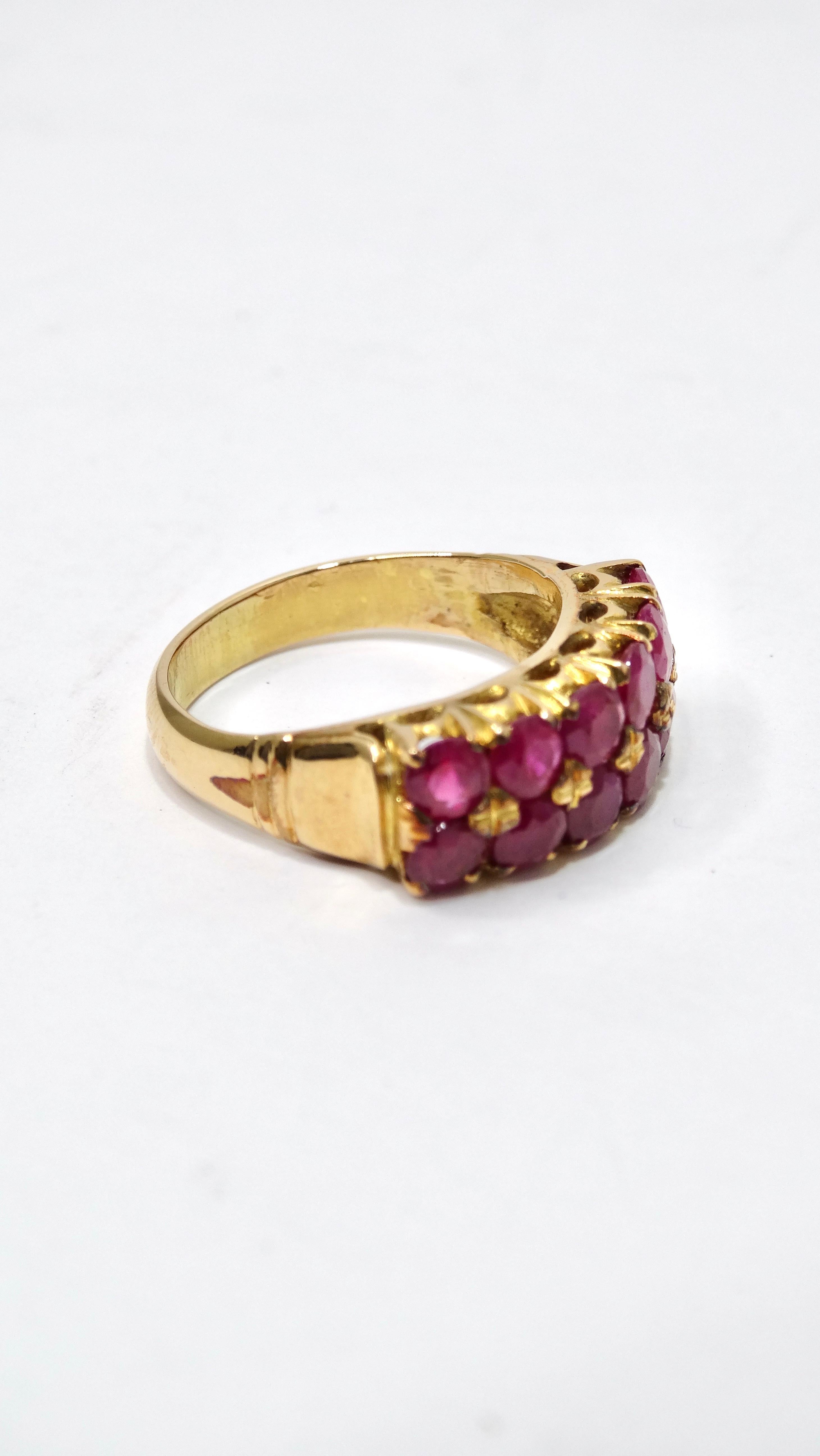Round Cut Ruby and 14k Gold Cluster Ring For Sale