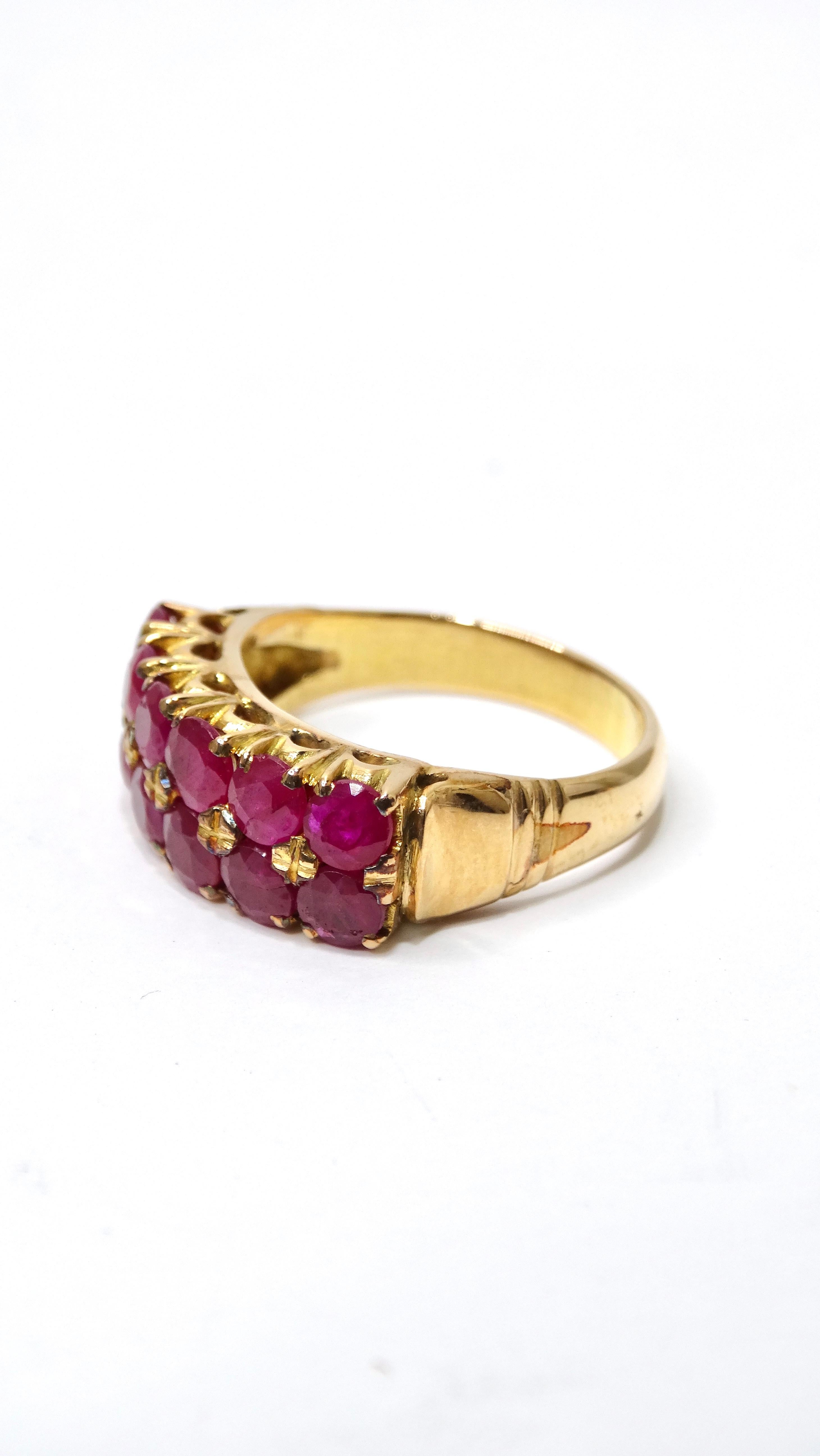 Women's or Men's Ruby and 14k Gold Cluster Ring For Sale