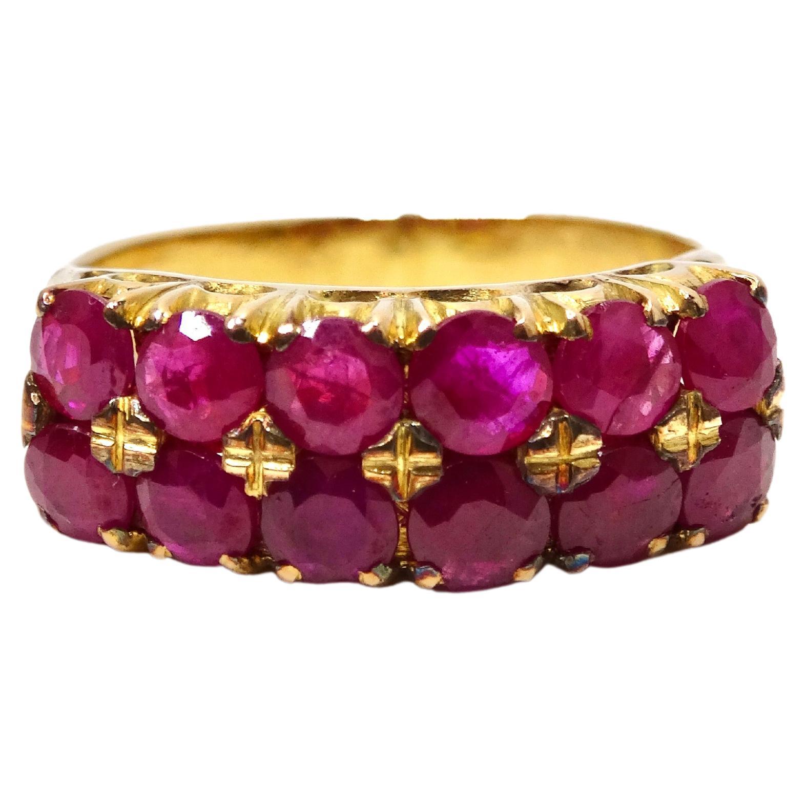 Ruby and 14k Gold Cluster Ring For Sale