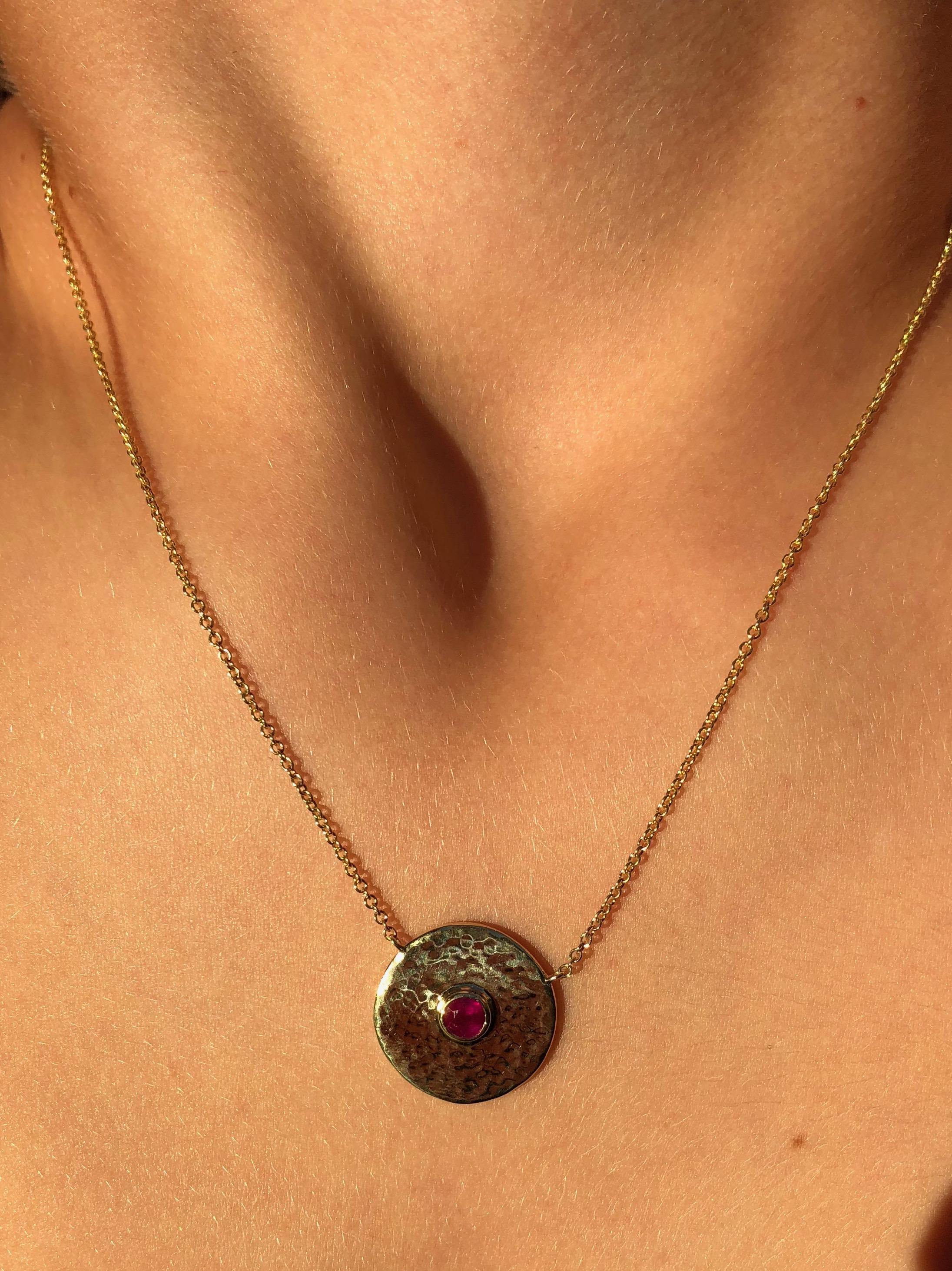 Women's or Men's Ruby and 18 Karat Gold Pendant Necklace