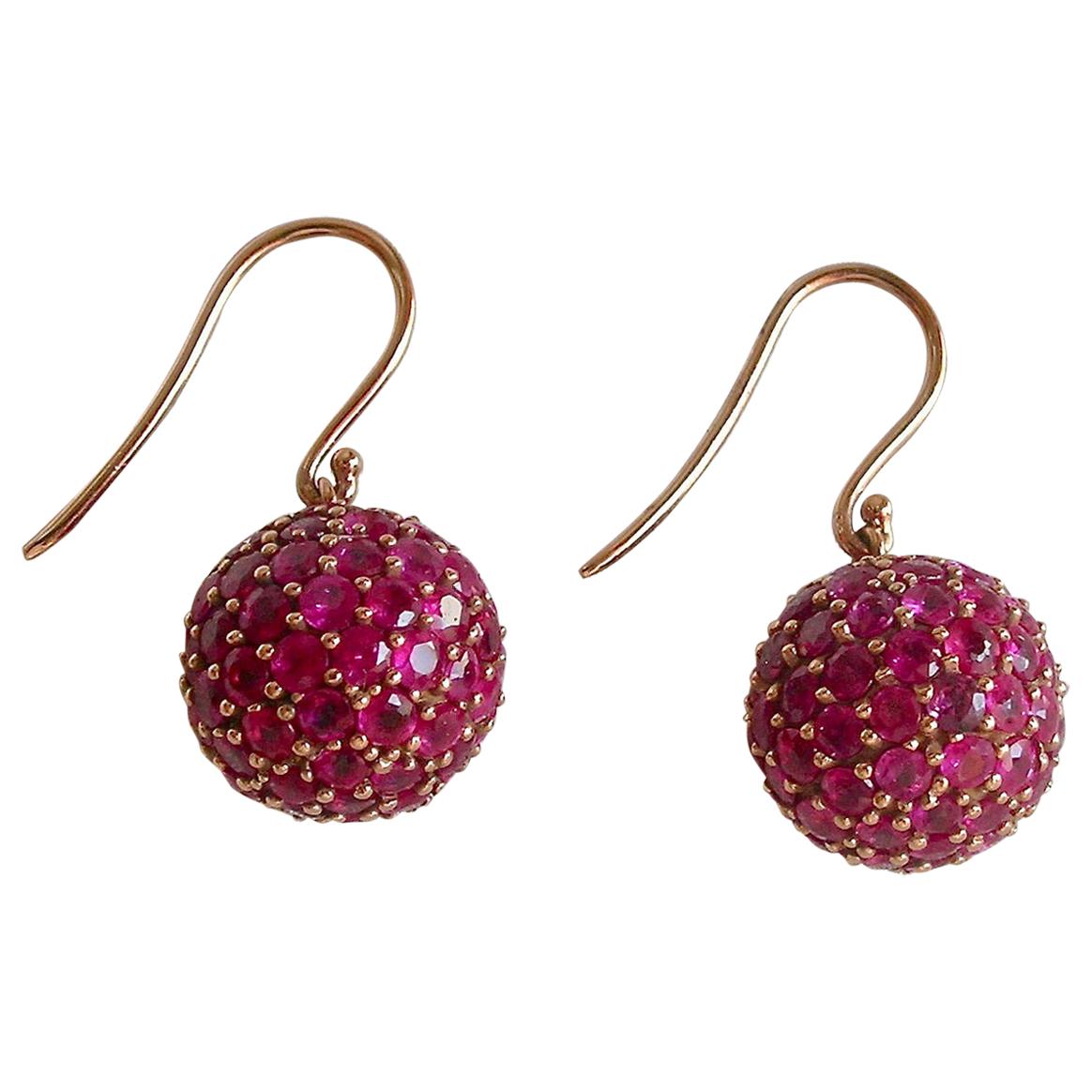 Ruby and 18 Karat Rose Gold Ball Earrings For Sale