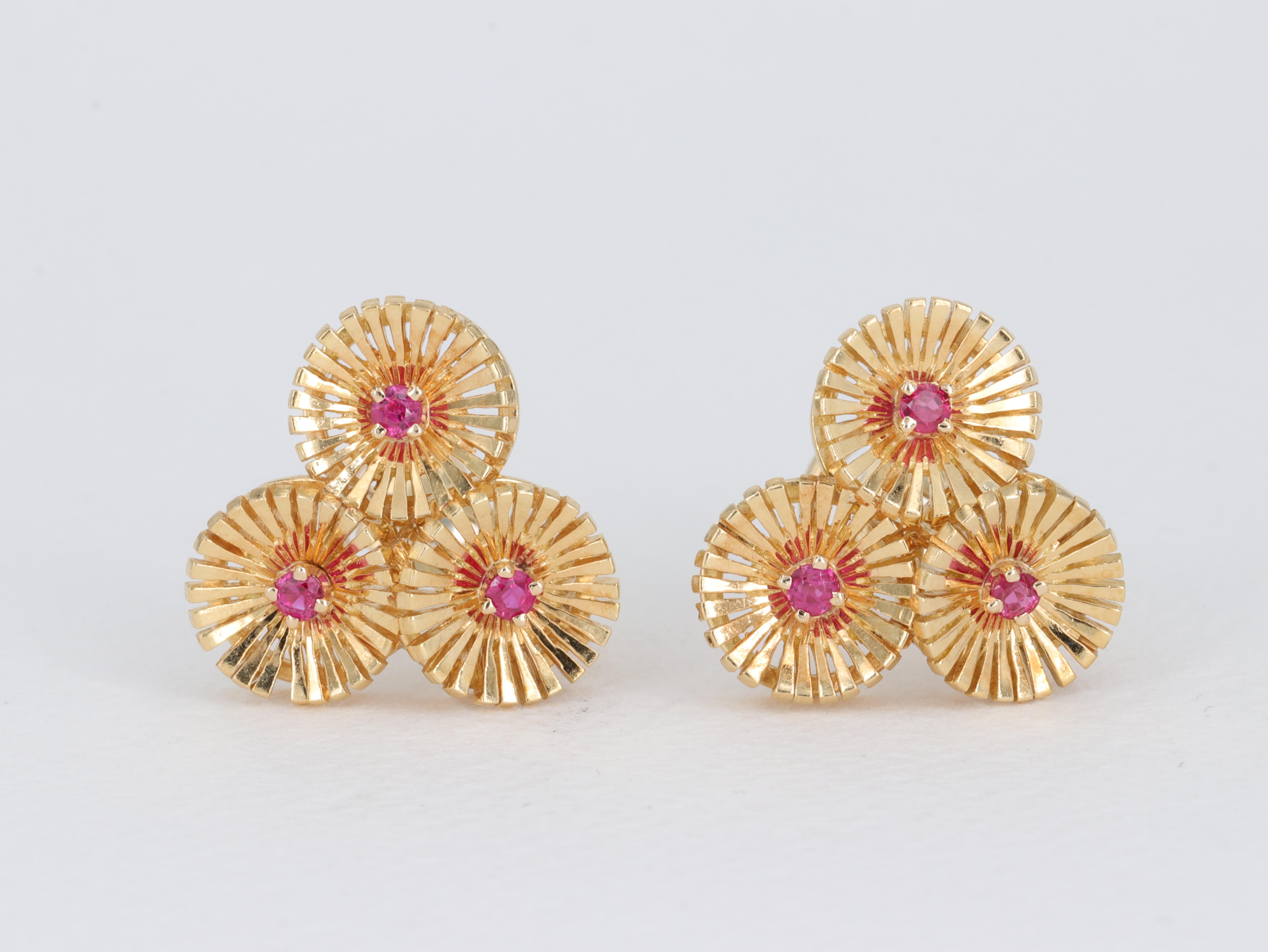 Ruby and 18 Karat Yellow Gold Star Burst Earrings 