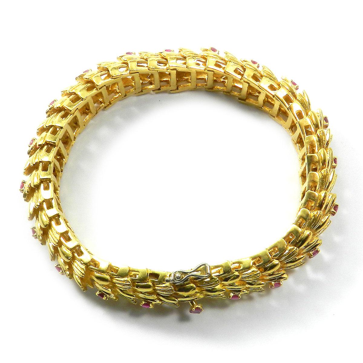Modern Ruby and 18 Karat Textured Yellow Gold Bracelet