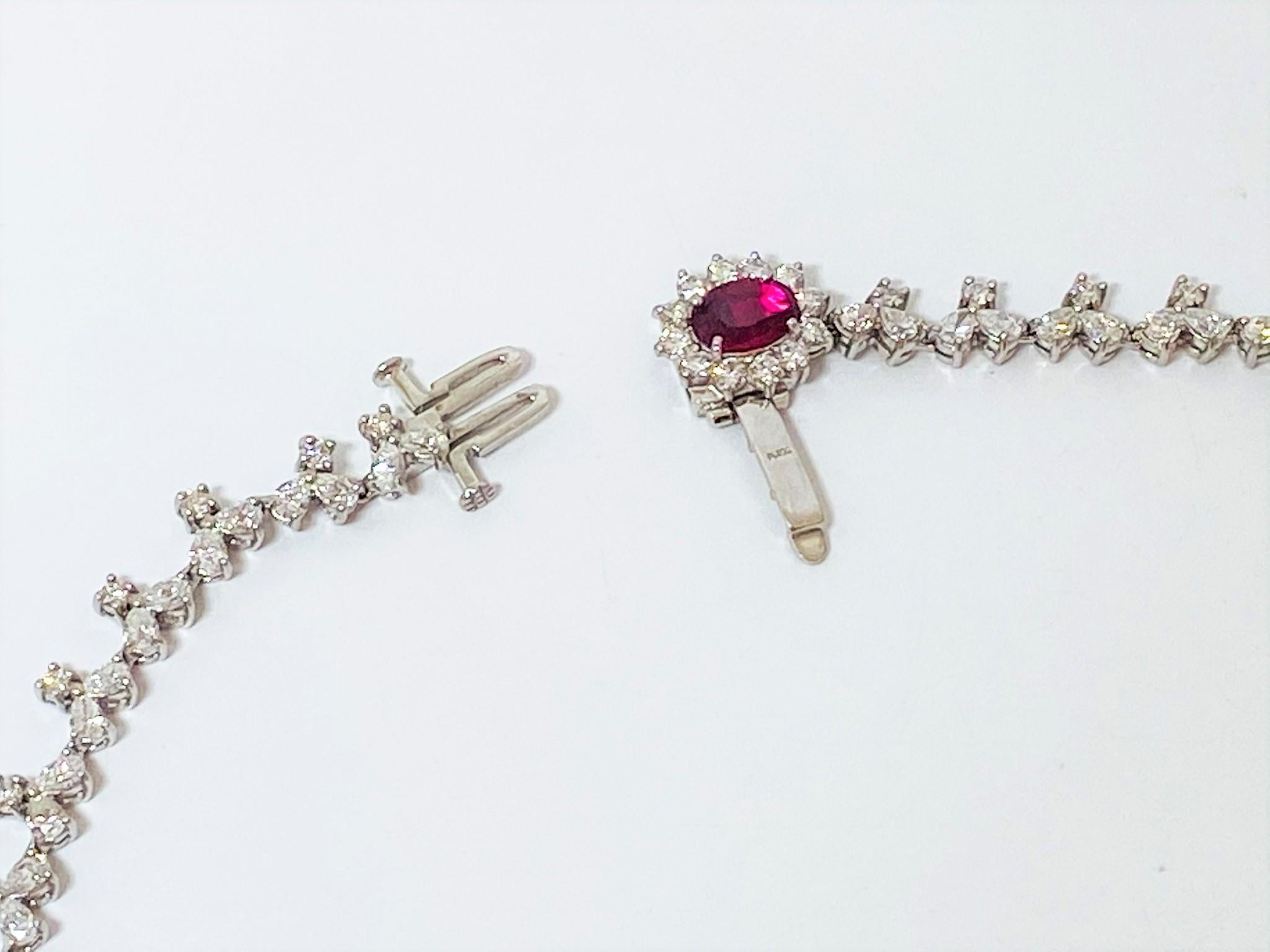 Victorian Ruby and 21.0ct Diamond Drop Necklace in Platinum For Sale