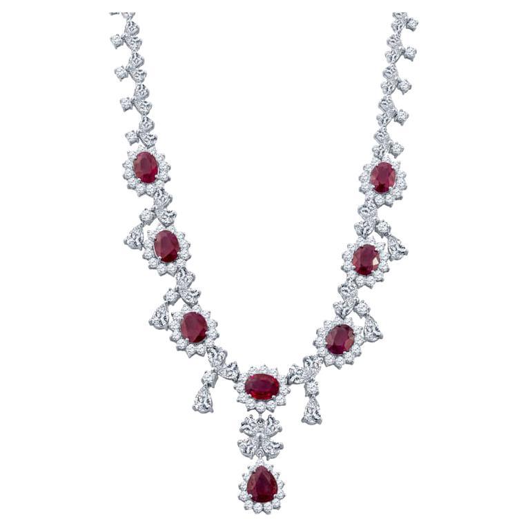 Ruby and 21.0ct Diamond Drop Necklace in Platinum For Sale