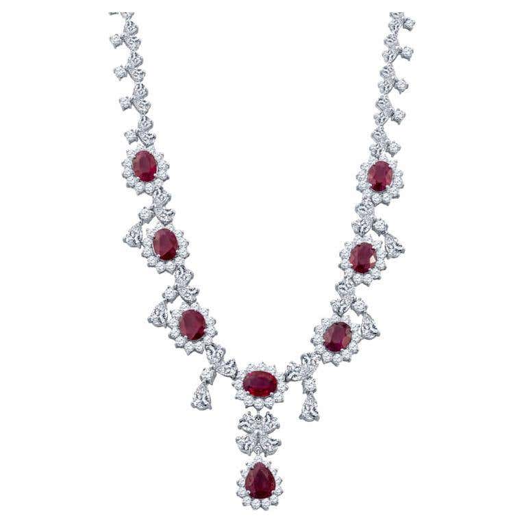 Ruby and Diamond Drop Necklace For Sale at 1stDibs | ruby set jewelry