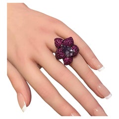 Ruby and Amethyst Flower Cocktail Ring in 18k White Gold