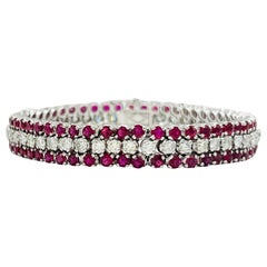 Ruby and and White Diamond Three Row Bracelet in 18K White Gold
