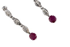 Ruby and Baguette Diamond Drop Earrings