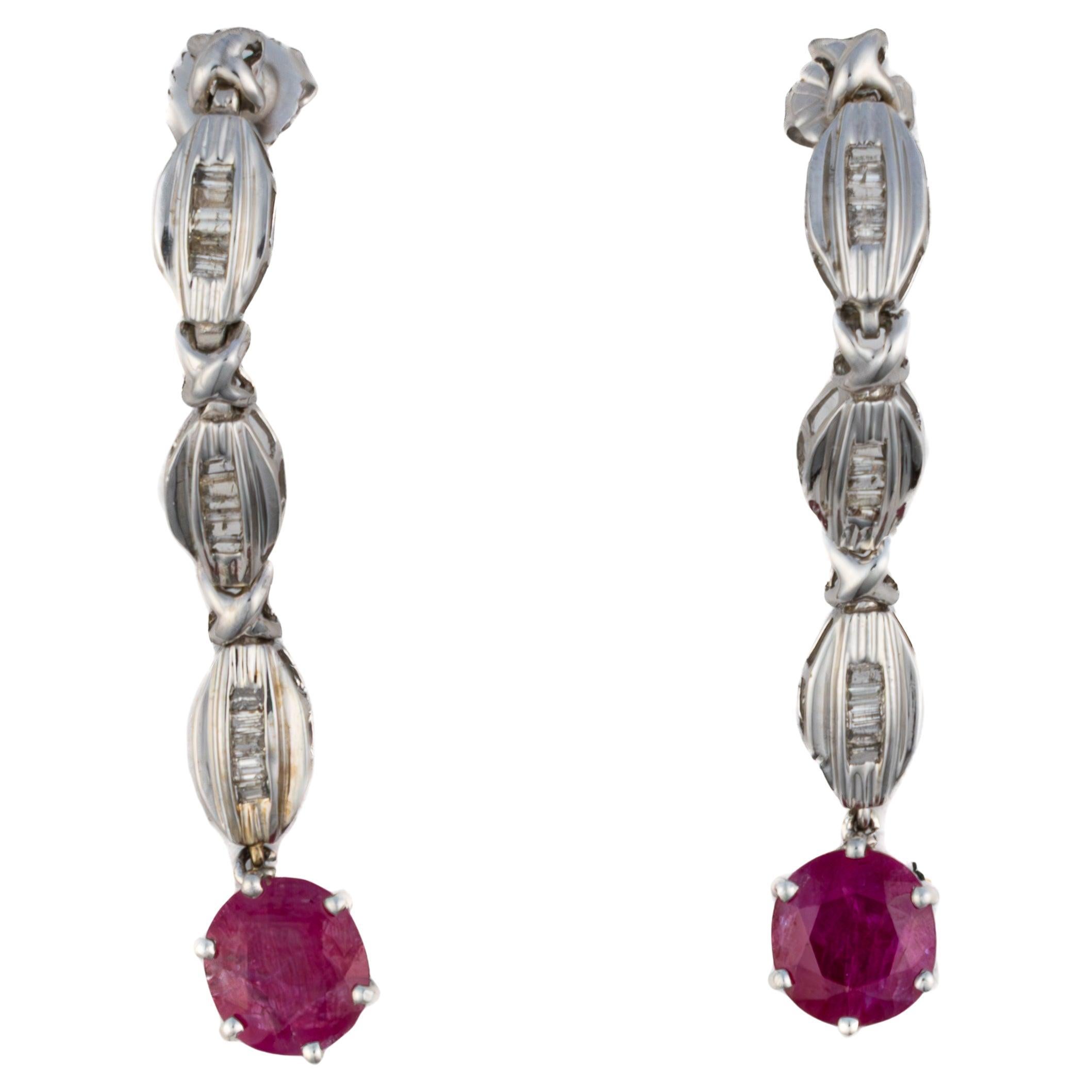 Ruby and Baguette Diamond Drop Earrings in vendita
