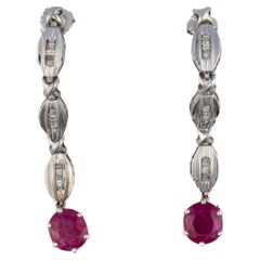 Ruby and Baguette Diamond Drop Earrings