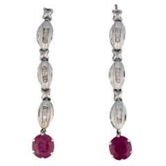 Ruby and Baguette Diamond Drop Earrings