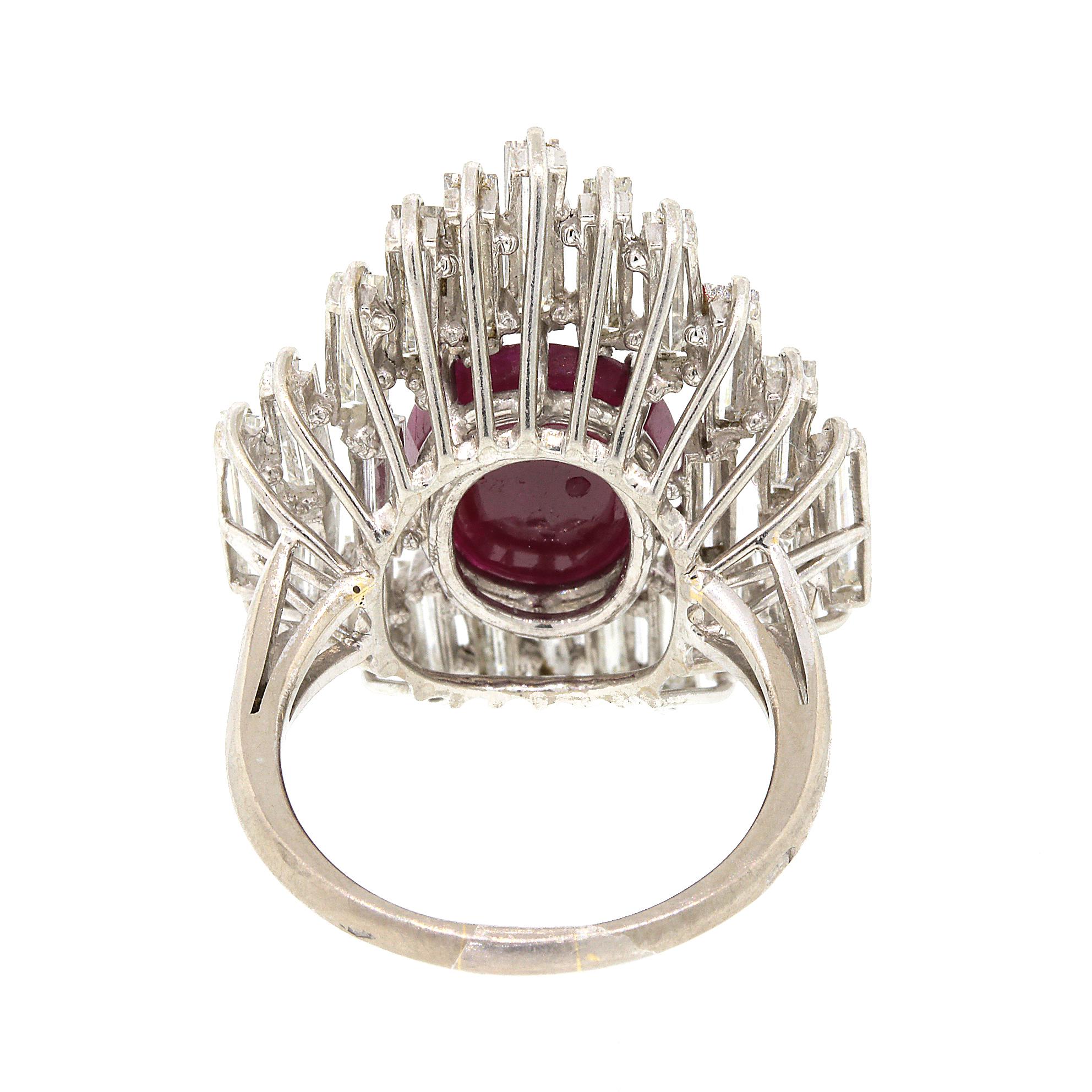 Women's Ruby and Baguette Diamond Estate Ring For Sale