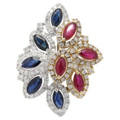 Ruby and Blue Sapphire Cocktail Ring in 14K White Gold with Diamonds