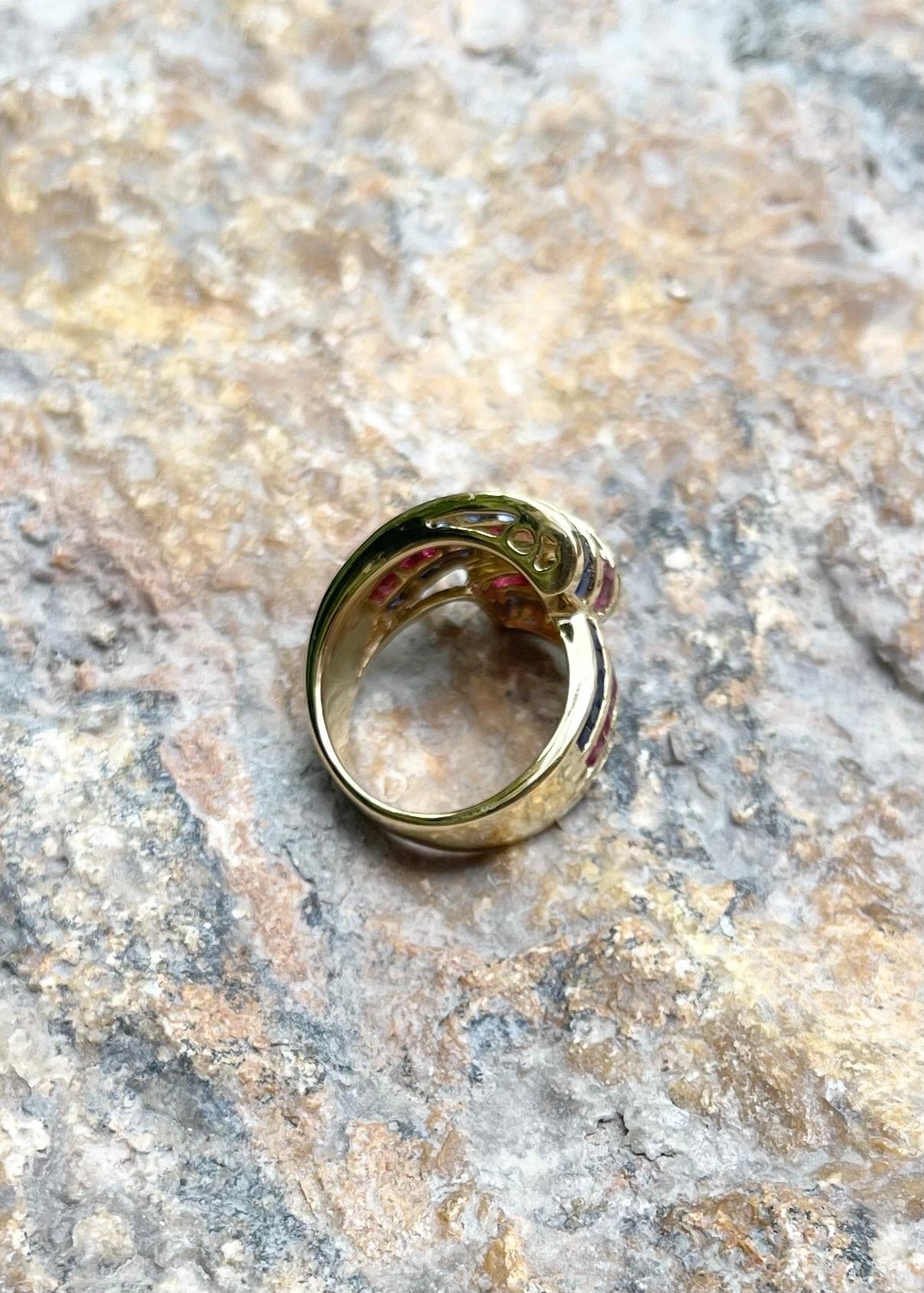 Anello con rubino e zaffiro blu incastonati in oro 18 carati in vendita 7
