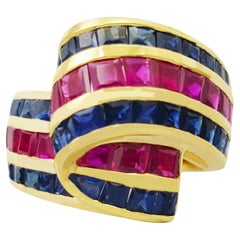 Ruby and Blue Sapphire Ring set in 18K Gold Settings
