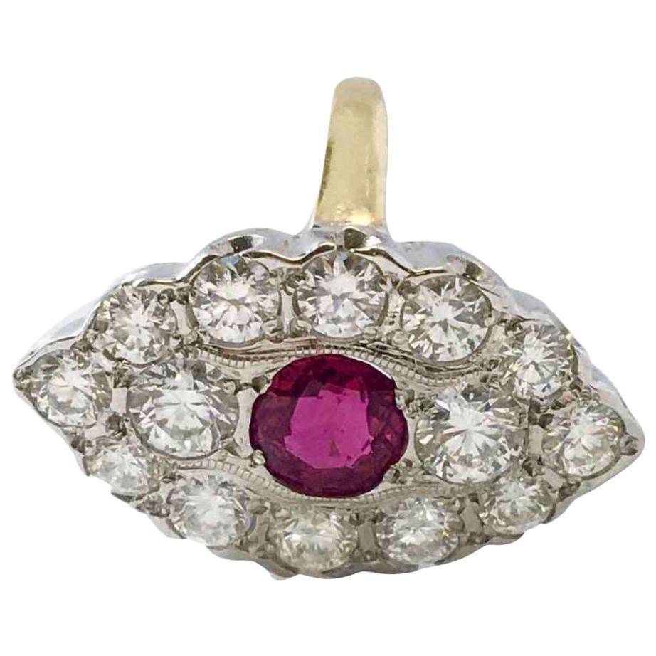 Ruby and Brilliant Diamond Eye-Shape Ring, White Gold For Sale
