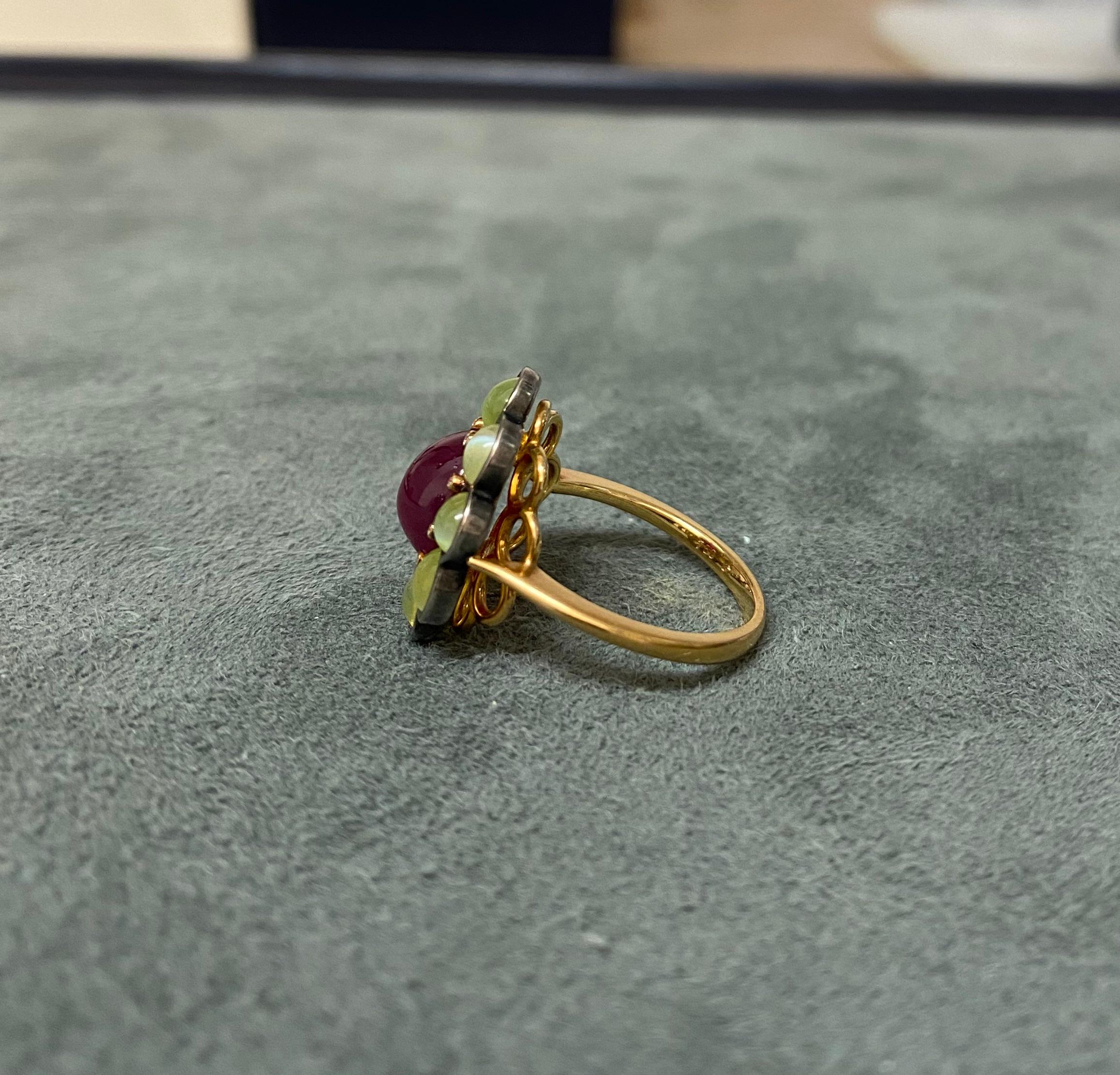 Ruby and Cat's Eye Chrysoberyl Ring In Excellent Condition For Sale In Genève, CH
