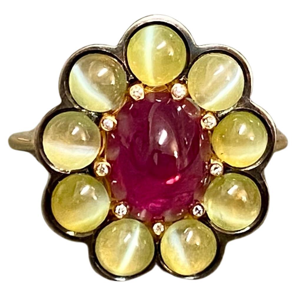 Ruby and Cat's Eye Chrysoberyl Ring For Sale