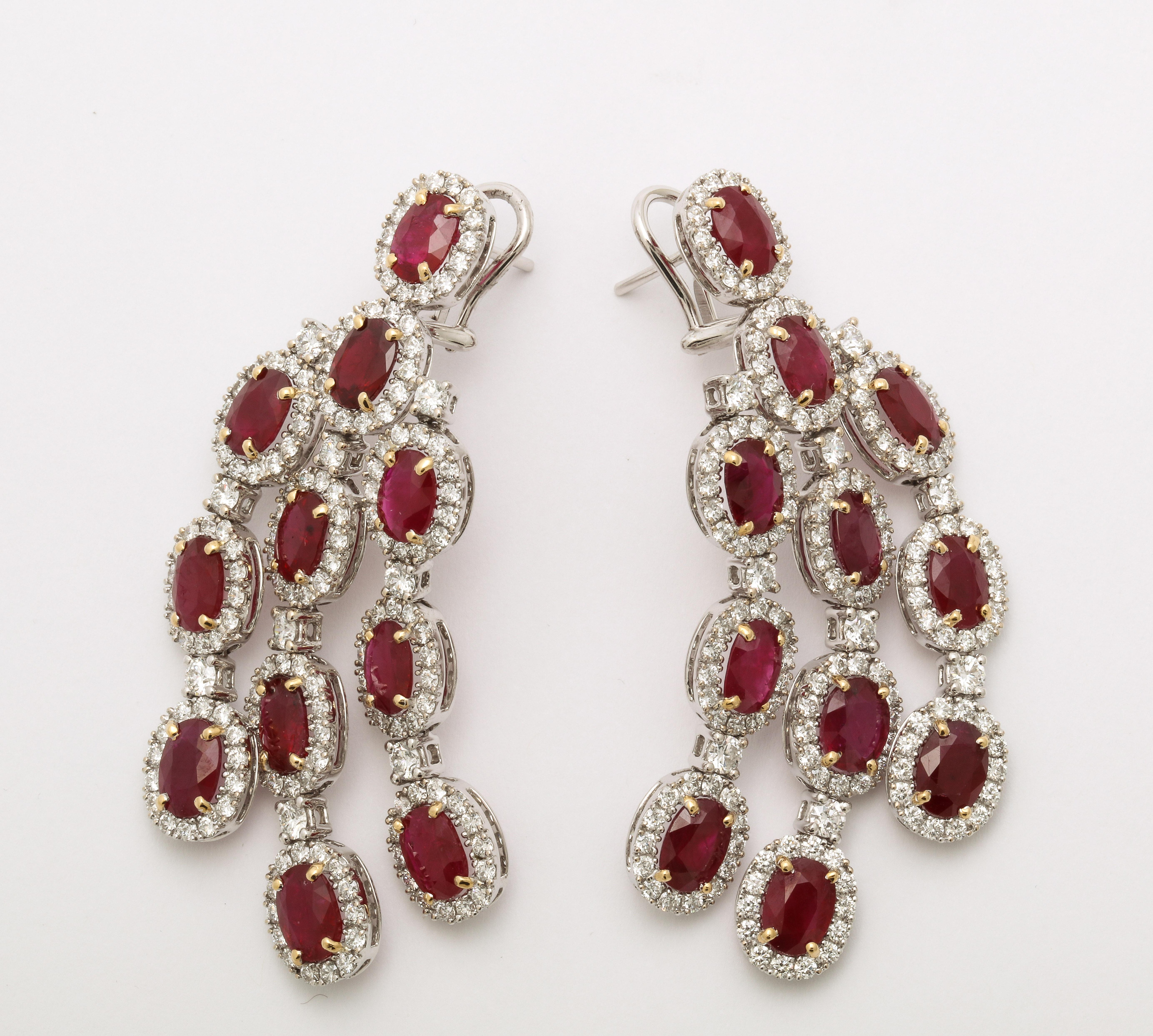 Oval Cut Ruby and Chandelier Earring For Sale
