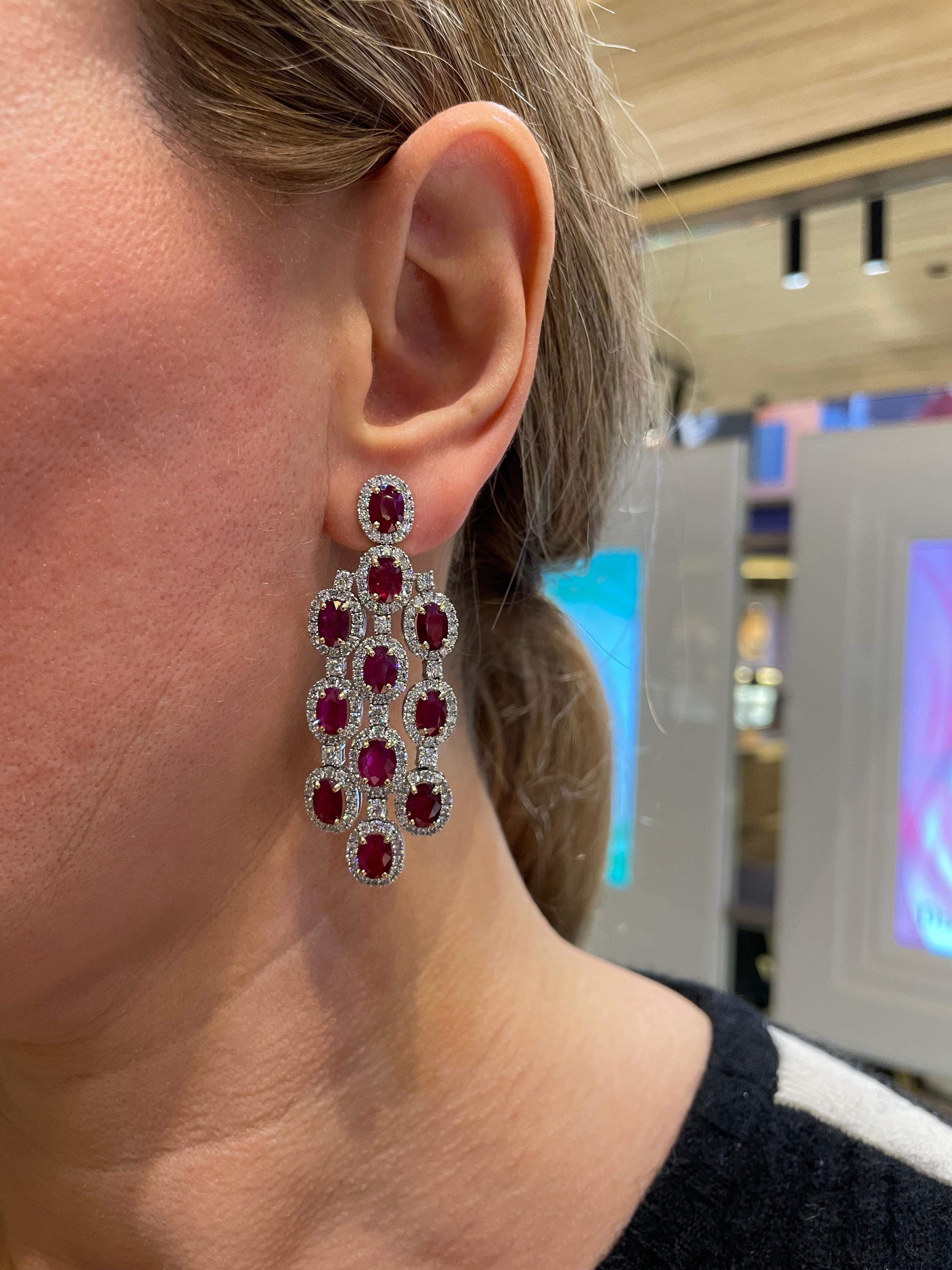 Women's or Men's Ruby and Chandelier Earring For Sale