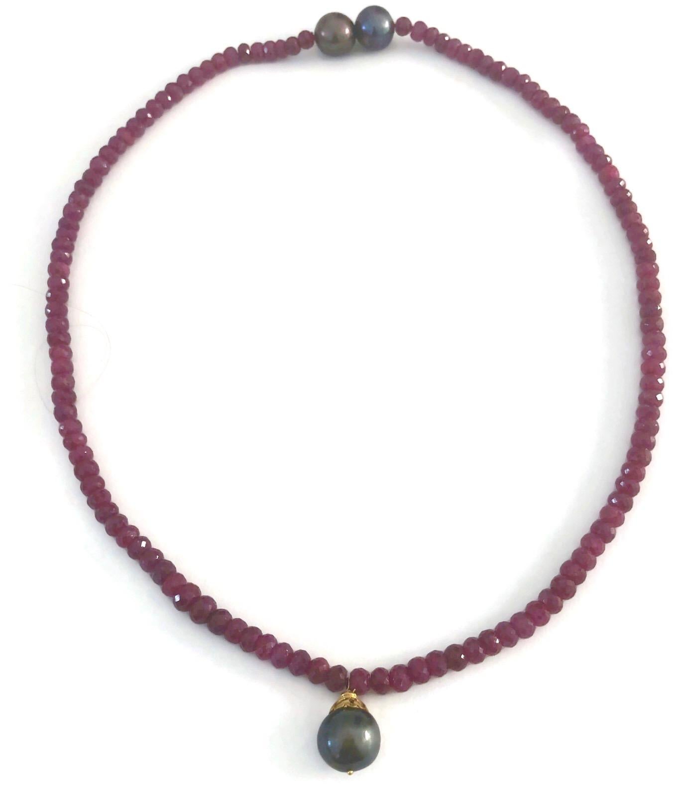 Ruby and Dark Gray Fresh Water Pearl Necklace with Invisible Clasp For Sale