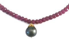 Ruby and Dark Gray Fresh Water Pearl Necklace with Invisible Clasp