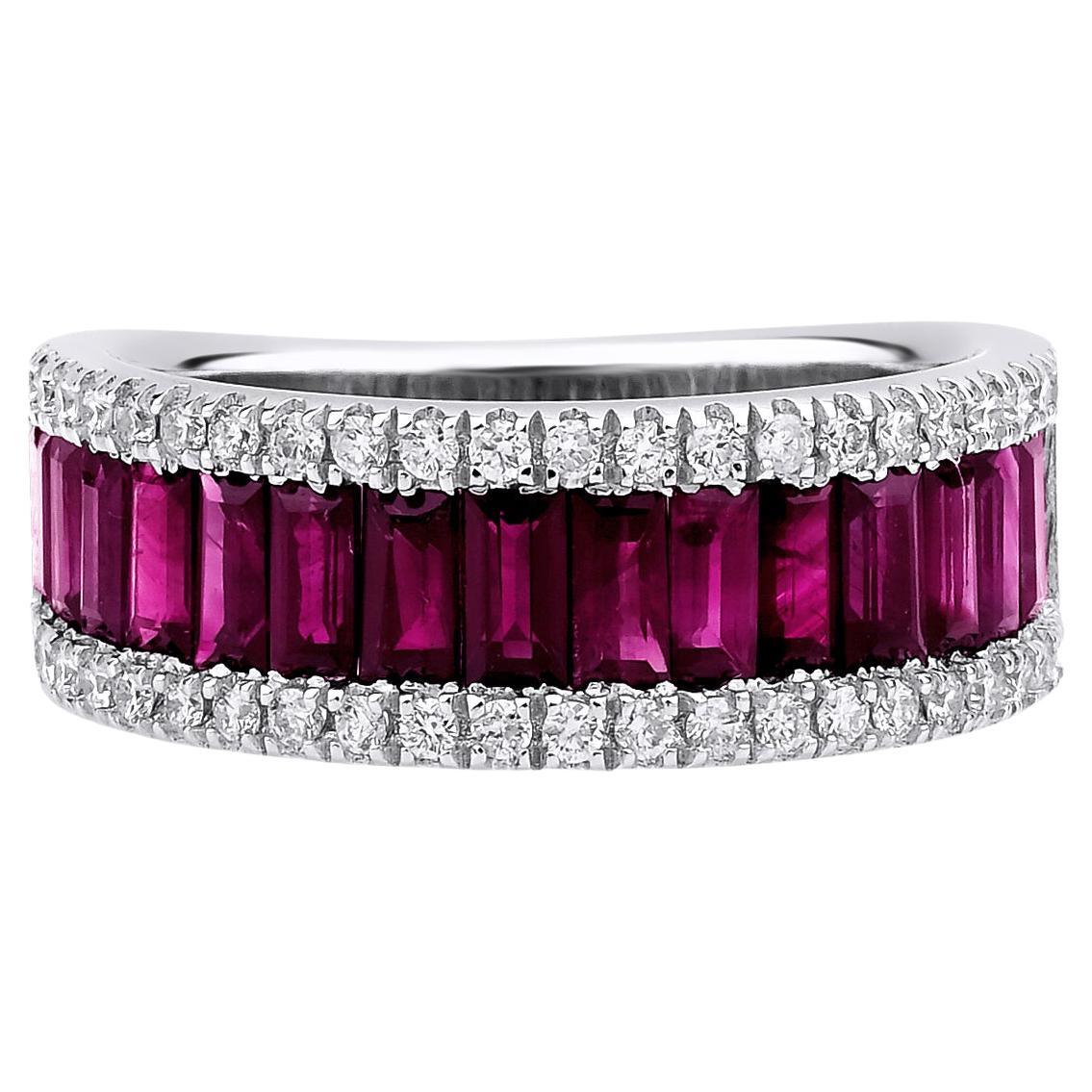 Ruby And Diamond 0.95ct Half Eternity Band Solid Gold Ring For Sale