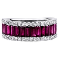Ruby And Diamond 0.95ct Half Eternity Band Solid Gold Ring