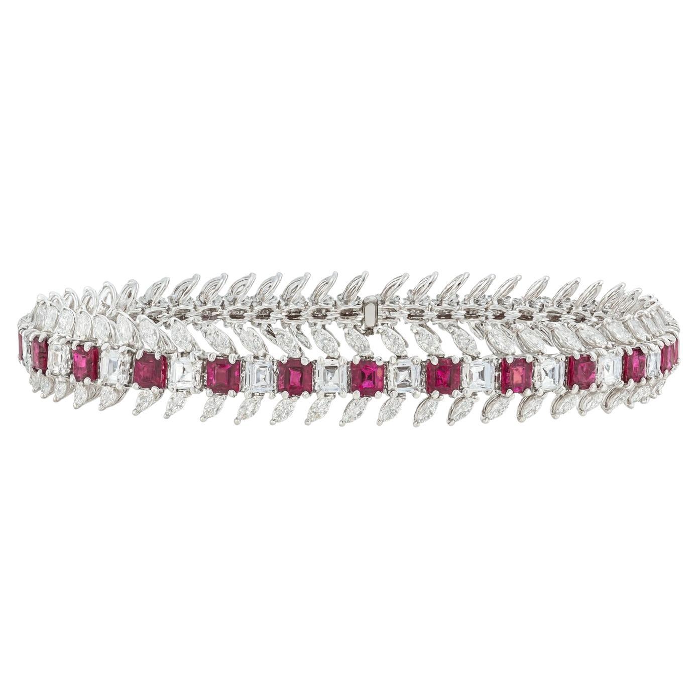 Bracelet en or blanc 18 carats, rubis et diamants 13 carats