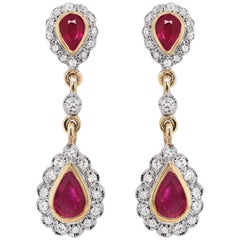 Ruby and Diamond 14 Carat Gold Drop Earrings