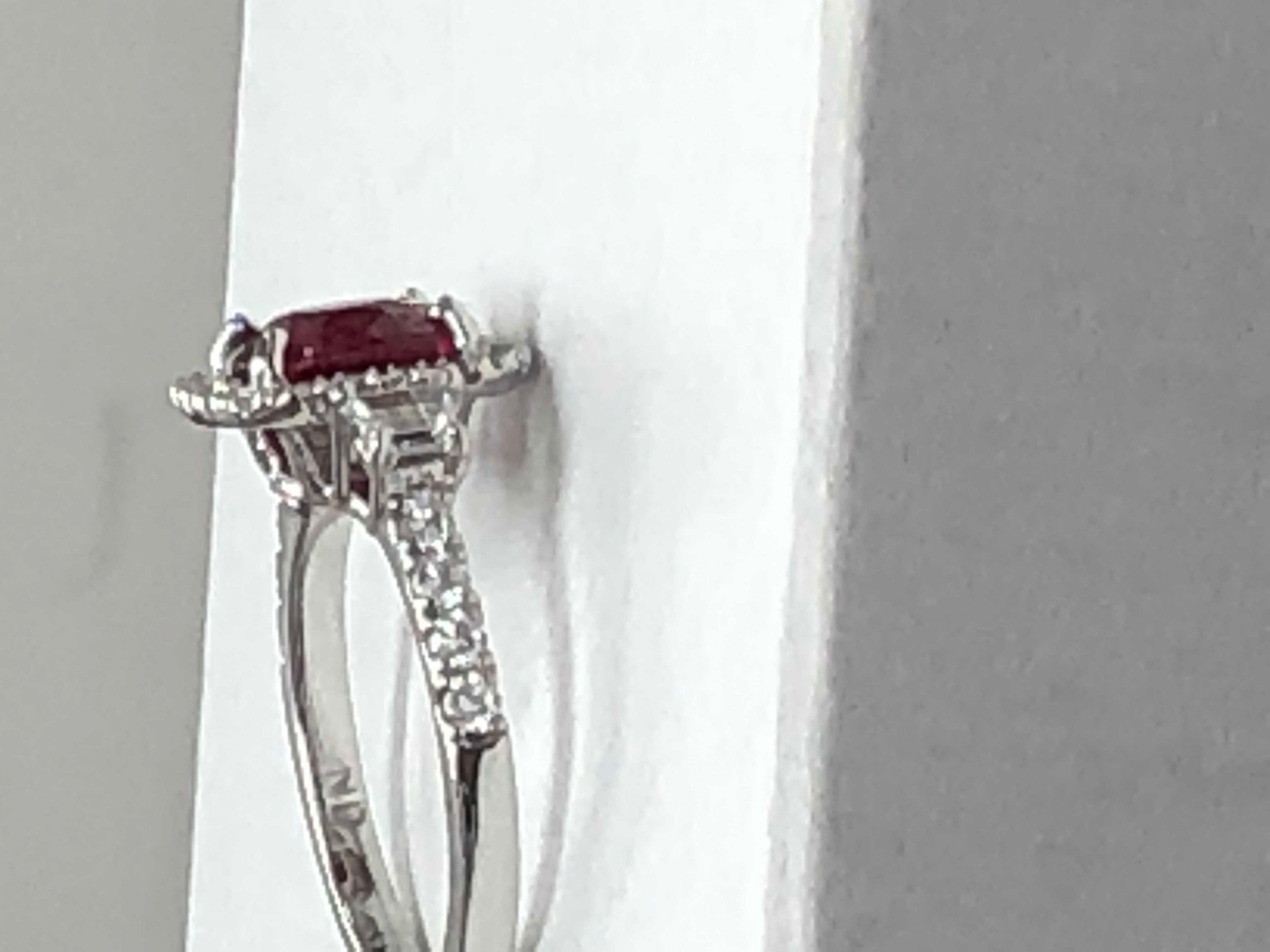 Cushion Cut Ruby and Diamond 14 Karat White Gold Ring For Sale