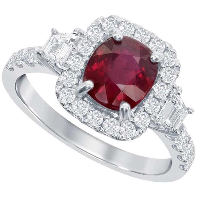 Ruby and Diamond 14 Karat White Gold Ring For Sale