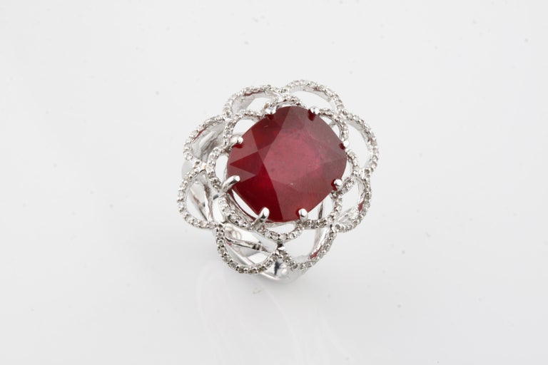 Ruby and Diamond 14.00 Carat 14 Karat White Gold Cocktail Ring For Sale ...