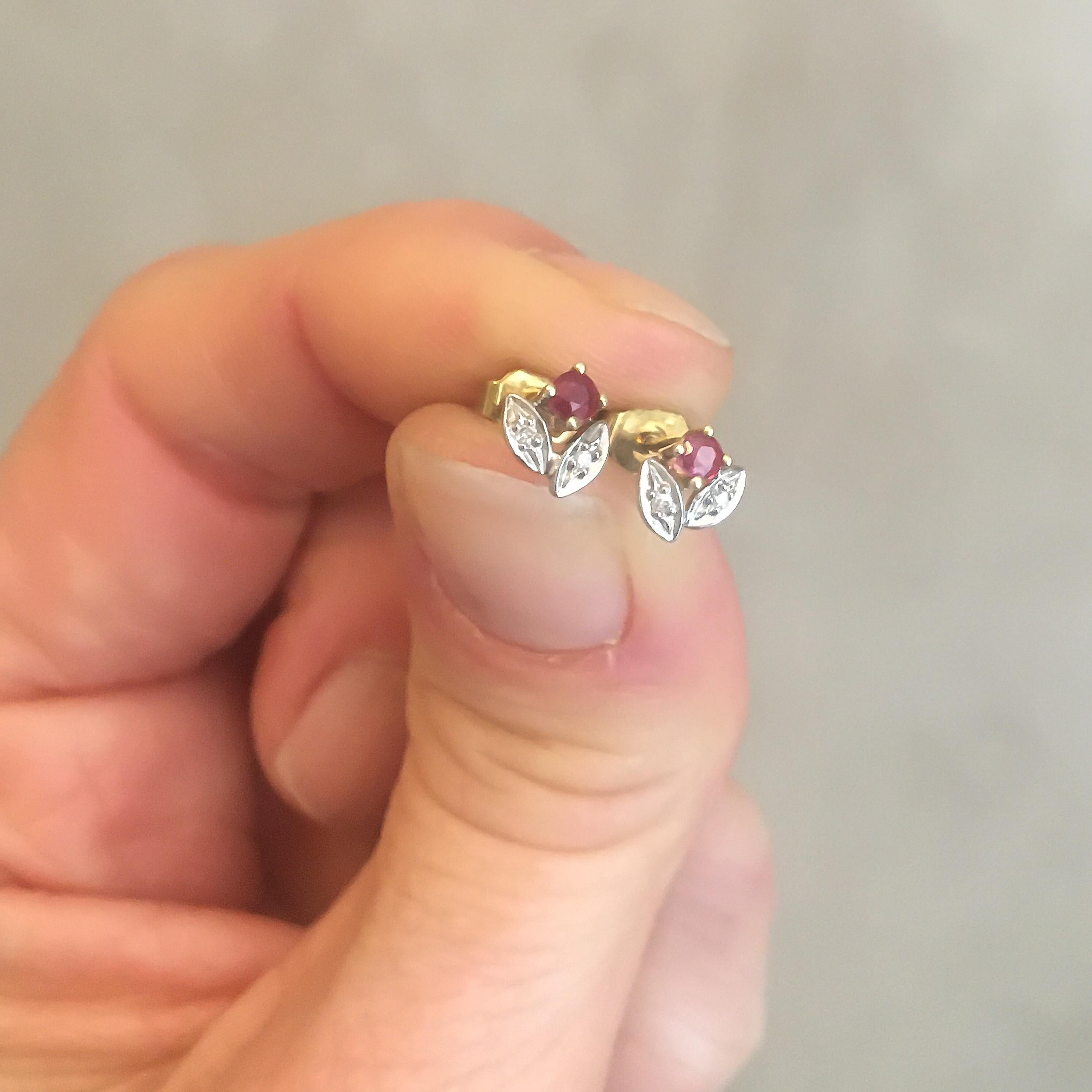 ruby and gold stud earrings flower