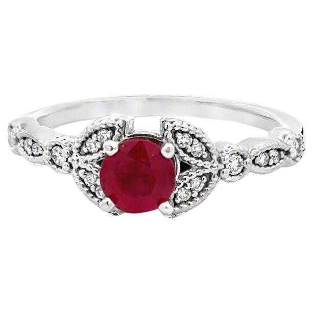 Ruby and Diamond 14K White Gold Vintage Ring For Sale