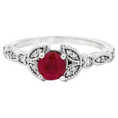 Ruby and Diamond 14K White Gold Vintage Ring