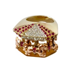 Ruby and Diamond 14 Karat Yellow and Rose Gold Carousel Ring