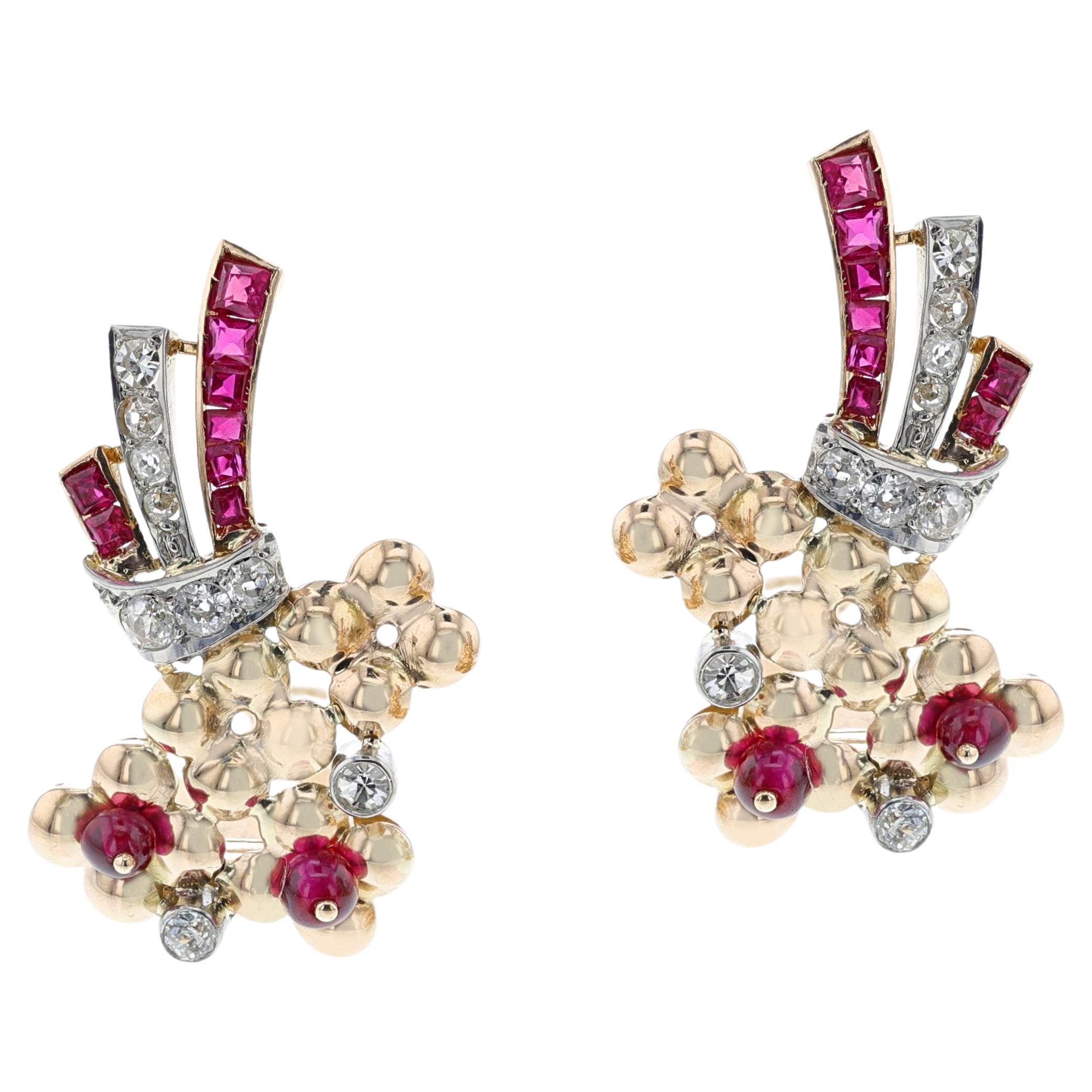 Ruby and Diamond 14K Yellow & Palladium Bouquet Earrings